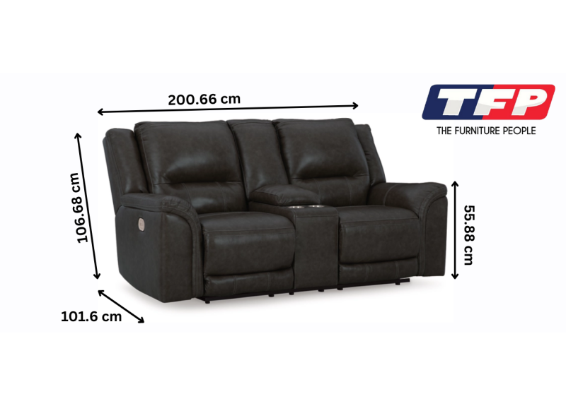2 Seater Electric Leather Recliner Lounge with Power Headrest and Console in Black Colour - Tremont